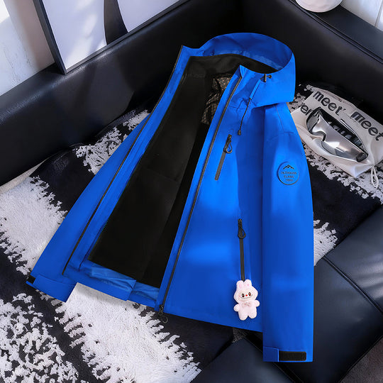 Damen Leichte wasserdichte Kapuzenjacke mit Teddy‑Charm und verdeckten Reißverschlusstaschen Nord Taschen