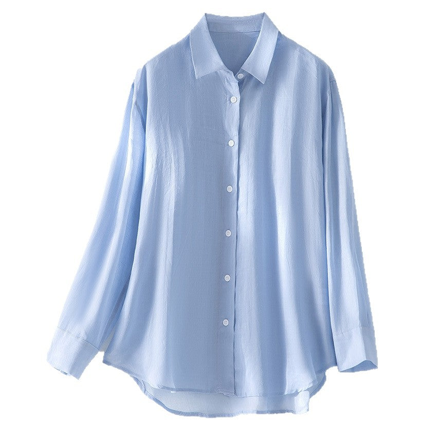 Damen Oversize-Hemdenbluse aus leichter Viskose‑Mischung mit klassischem Kragen Nord Taschen