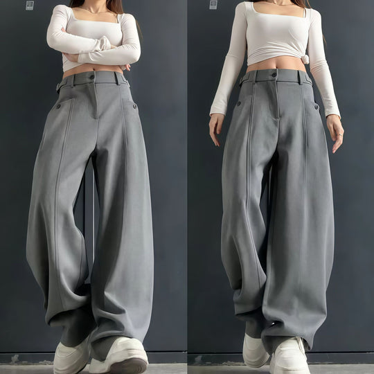 Damen Modische Weitgeschnittene Hochbundhose Nord Taschen