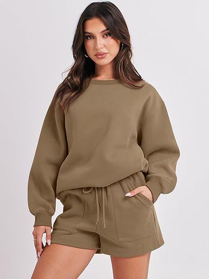Damen Lässiges zweiteiliges Lounge-Sweatset mit Oversize-Rundhals-Sweatshirt und High-Waist-Relax-Shorts Nord Taschen