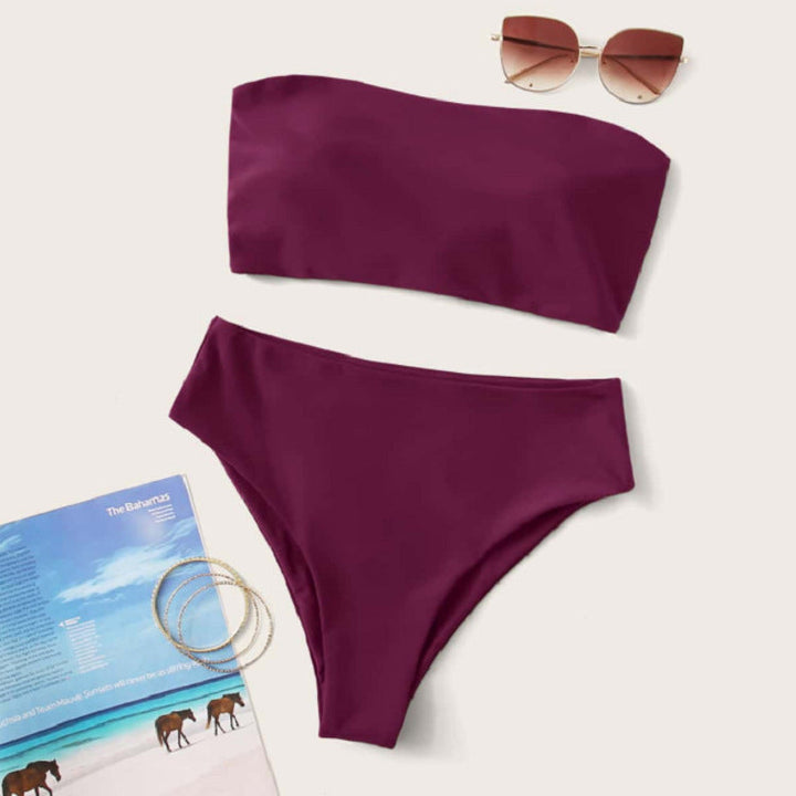 Damen Bandeau-Bikini mit hochgeschnittenem Unterteil