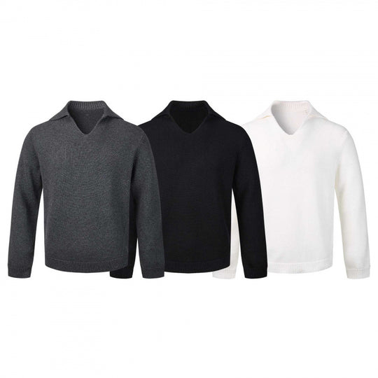 Herren Feinstrickpullover mit V-Ausschnitt und umgelegtem Hemdkragen Nord Taschen
