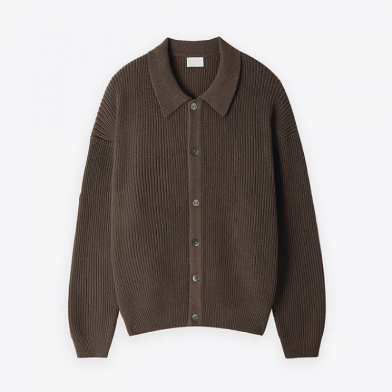 Unisex Grobgerippte Strickjacke mit Hemdkragen und durchgehender Knopfleiste Nord Taschen