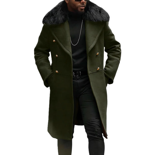 Herren Doppelreihiger Wollübermantel mit voluminösem Schafsfellkragen und goldenen Zierknöpfen Nord Taschen
