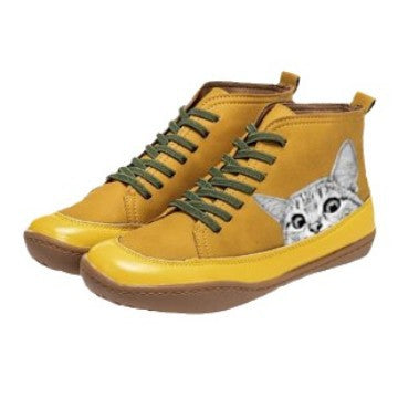 Damen nan High-Top Sneaker mit geprägtem Katzenmotiv weiches Kunstleder und gepolstertes Komfortfußbett Nord Taschen