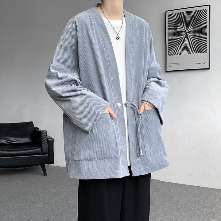 Herren oversized Cord-Kimono-Cardigan mit Kordelzug, aufgesetzten Taschen und Tropfenärmeln Nord Taschen