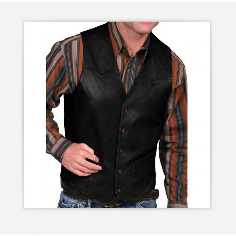 Herren taillierte Lederweste mit Western-Details, V-Ausschnitt und zwei Eingrifftaschen Nord Taschen