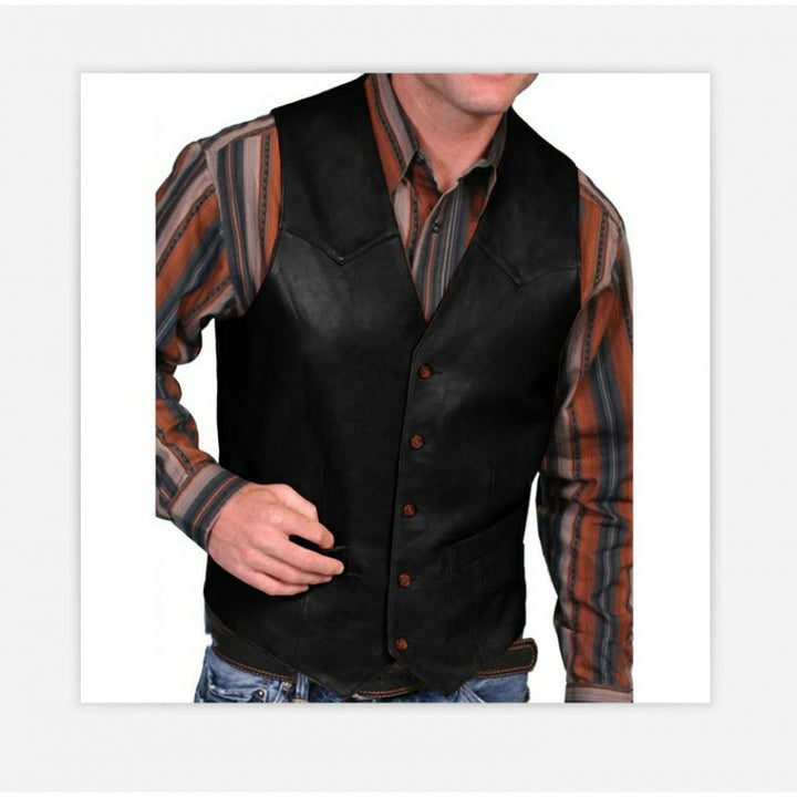 Herren taillierte Lederweste mit Western-Details, V-Ausschnitt und zwei Eingrifftaschen Nord Taschen