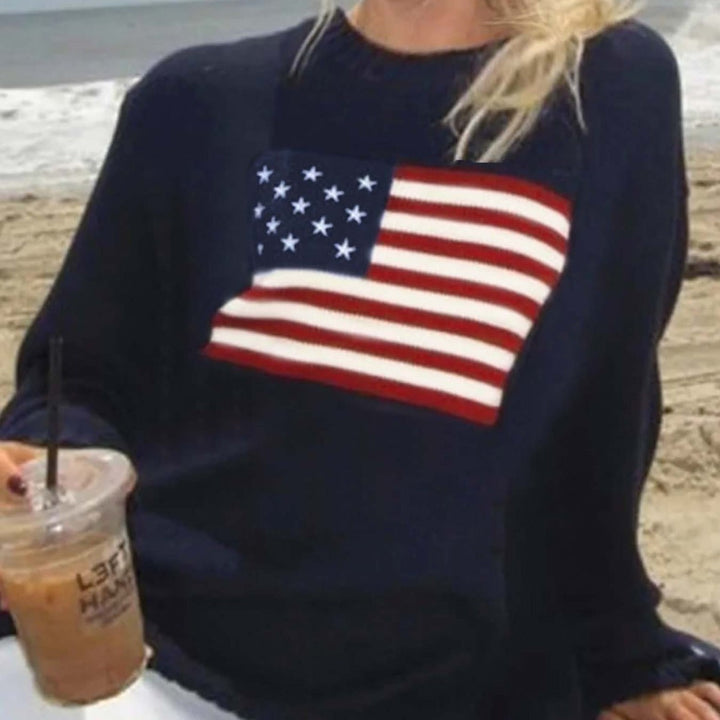 Damen Strickpullover mit amerikanischem Flaggenmotiv