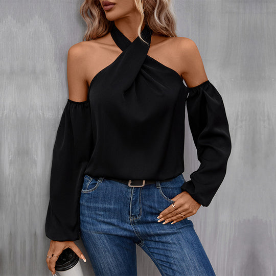 Damen Neckholder-Top mit gekreuztem Ausschnitt, schulterfreiem Design und Ballonärmeln Nord Taschen