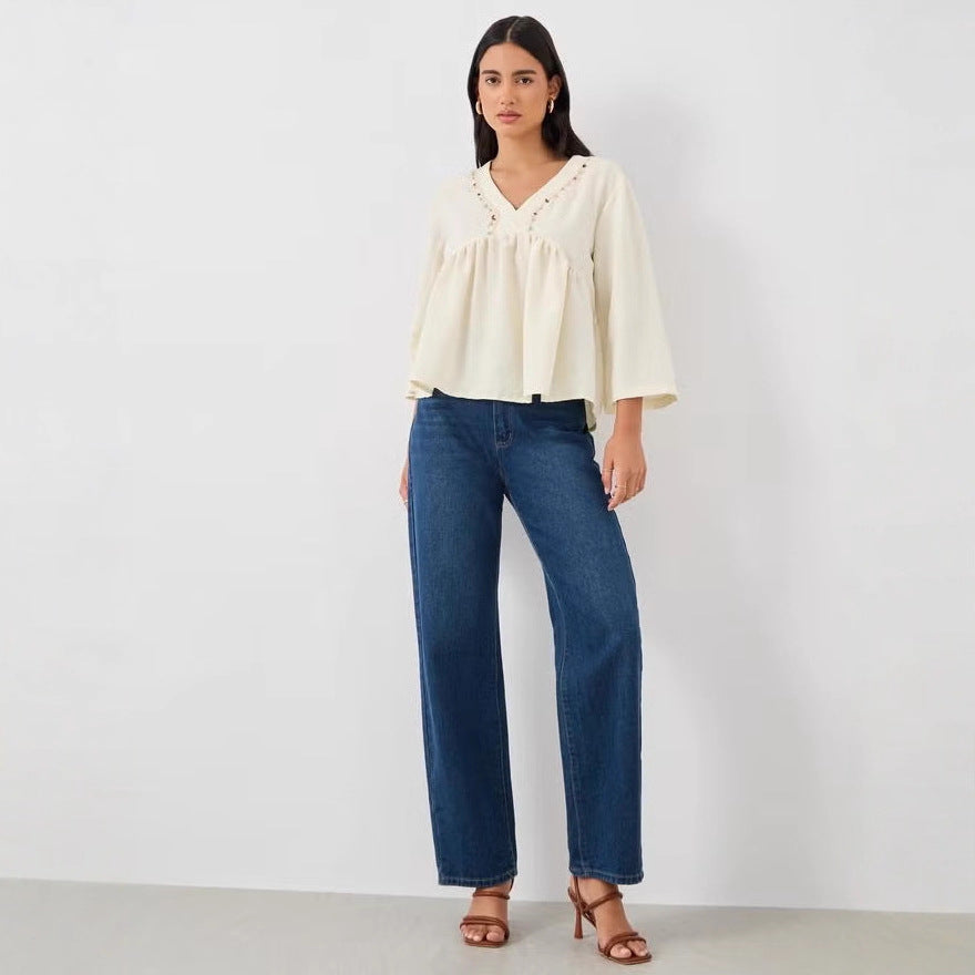 Damen Lockere Bluse mit eingearbeiteten Details Nord Taschen