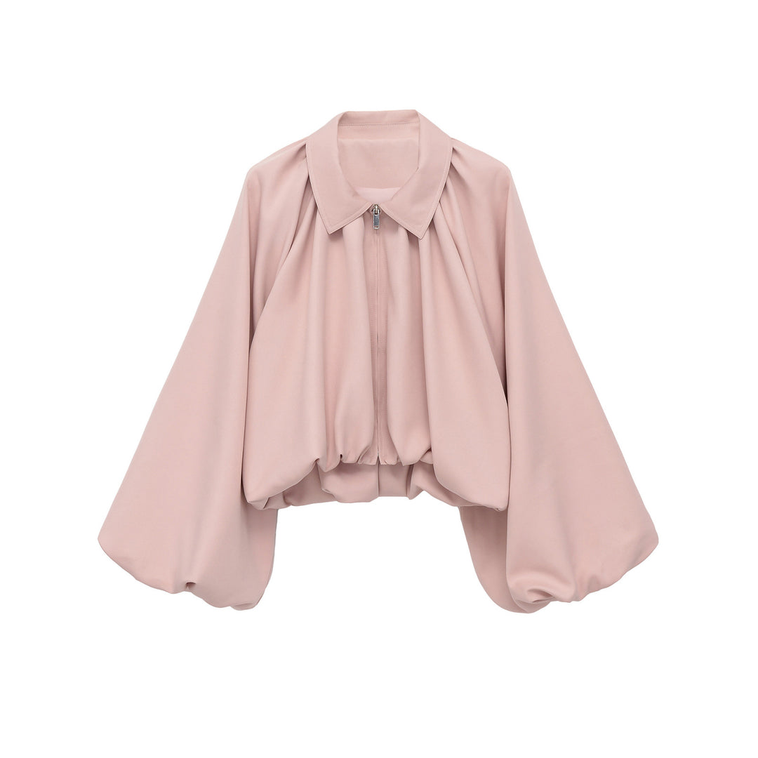 Damen Voluminöse Cropped Cape‑Jacke mit Ballonärmeln und Reißverschluss Nord Taschen