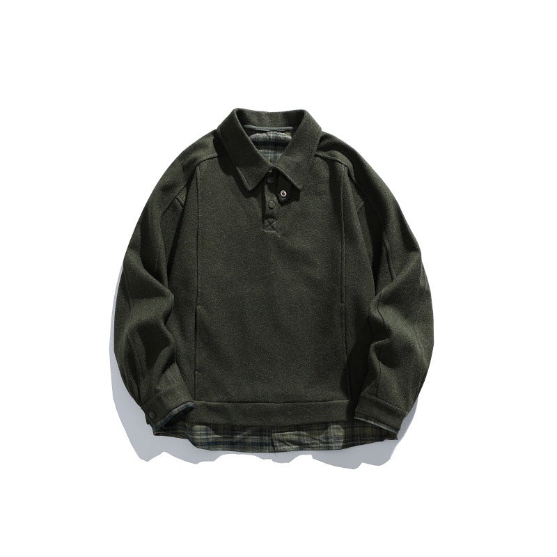 Herren Langärmeliges Polo‑Sweatshirt mit Kentkragen, Knopfleiste und eingearbeitetem Karo‑Layer Nord Taschen