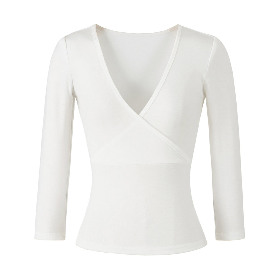 Damen Figurbetontes Wickelshirt aus Stretch‑Jersey mit tiefem V‑Ausschnitt und taillierter Silhouette Nord Taschen