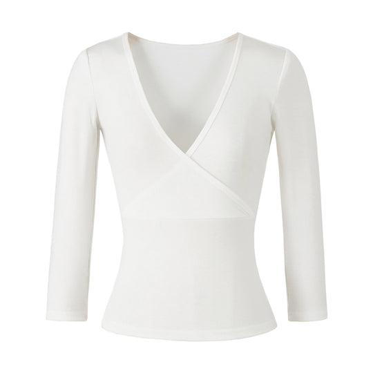 Damen Figurbetontes Wickelshirt aus Stretch‑Jersey mit tiefem V‑Ausschnitt und taillierter Silhouette Nord Taschen