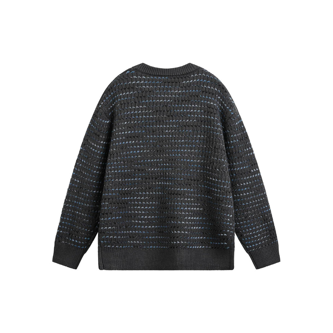 Damen Grobgestrickter Oversize-Pullover mit Rundhalsausschnitt und Strukturstreifen Nord Taschen
