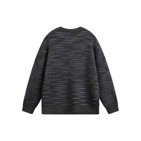 Damen Grobgestrickter Oversize-Pullover mit Rundhalsausschnitt und Strukturstreifen Nord Taschen