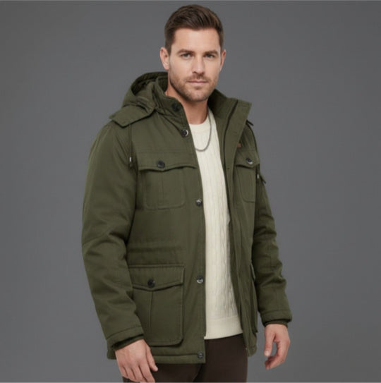 Herren Wattierte Winterparka mit Kapuze und multifunktionalen Taschen Nord Taschen