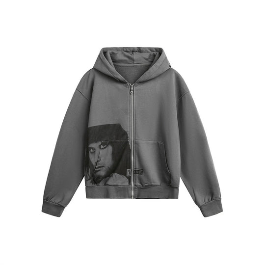 Unisex Kapuzen-Zipjacke im Boxy‑Cut mit großflächigem Portrait-Print Nord Taschen