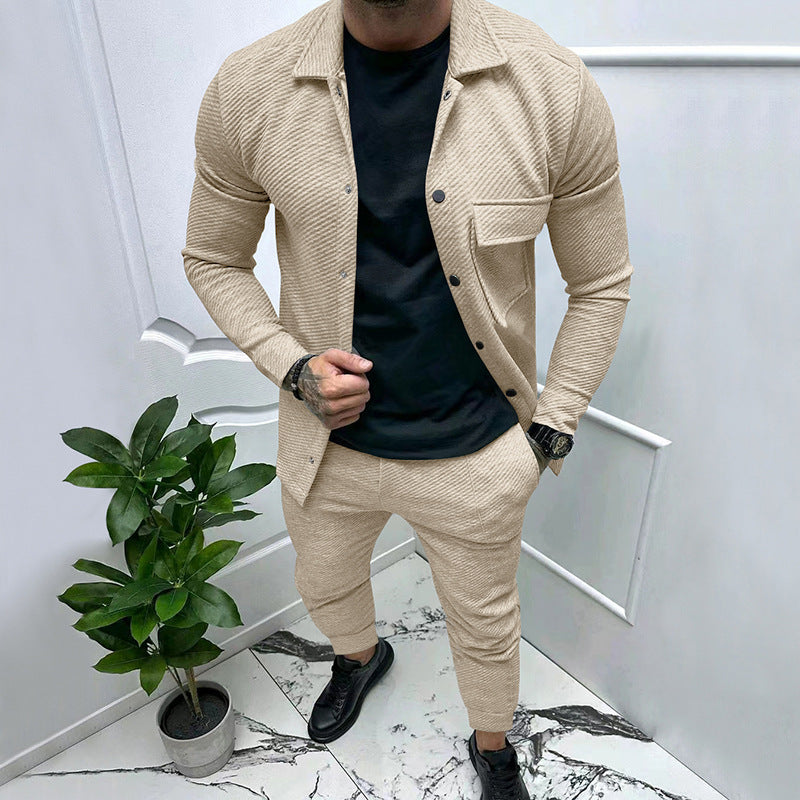 Herren Strukturiertes Jersey-Freizeitset mit Overshirt und Tapered Jogginghose Nord Taschen