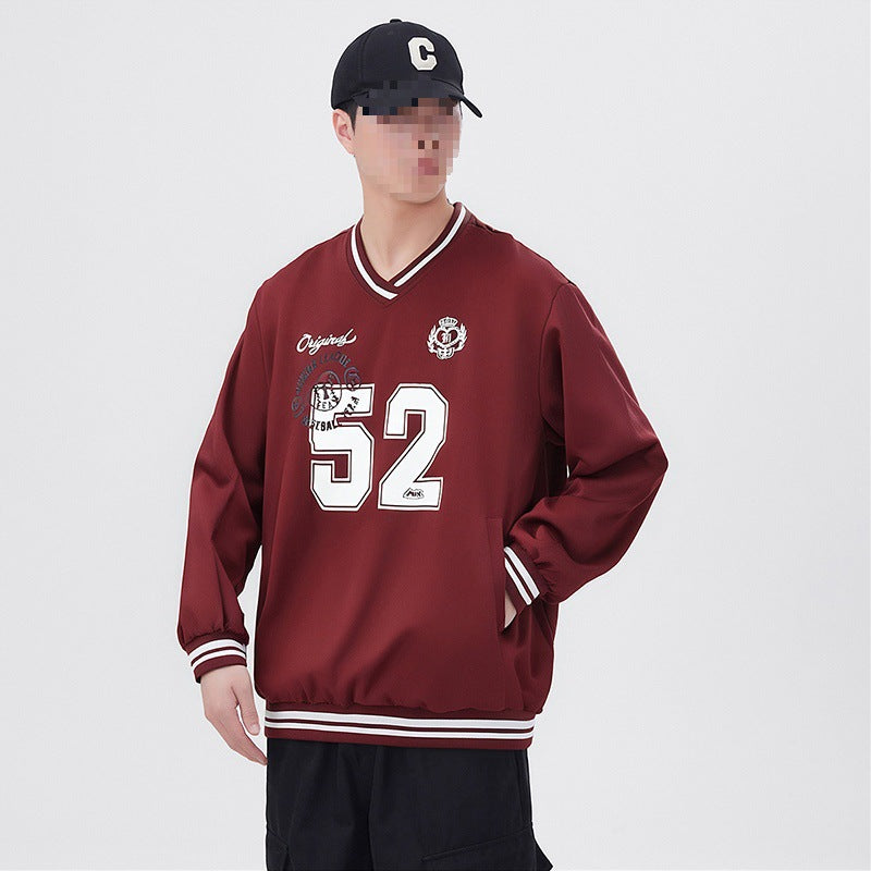 Herren Oversize V‑Ausschnitt Sportsweatshirt im College‑Look mit gestreiften Bündchen Nord Taschen