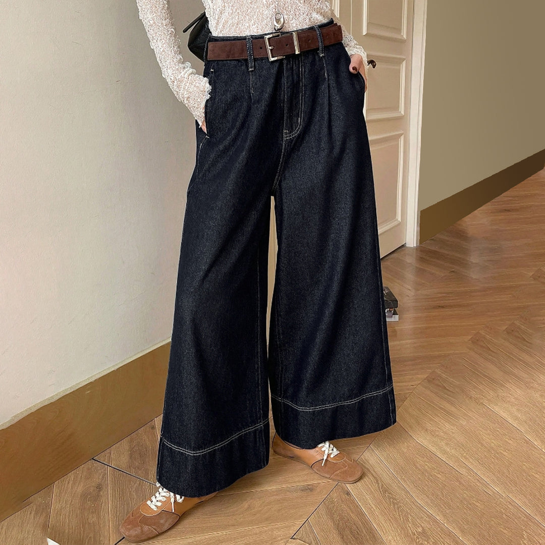 Damen High-Waist Culotte-Jeans aus schwerem Wide-Leg-Denim mit dekorativer Vordernaht Nord Taschen
