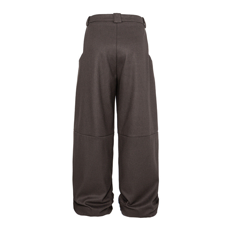 Damen Weite Bundfalten-Hose im Palazzo-Stil mit hoher Taille und Umschlagbund Nord Taschen