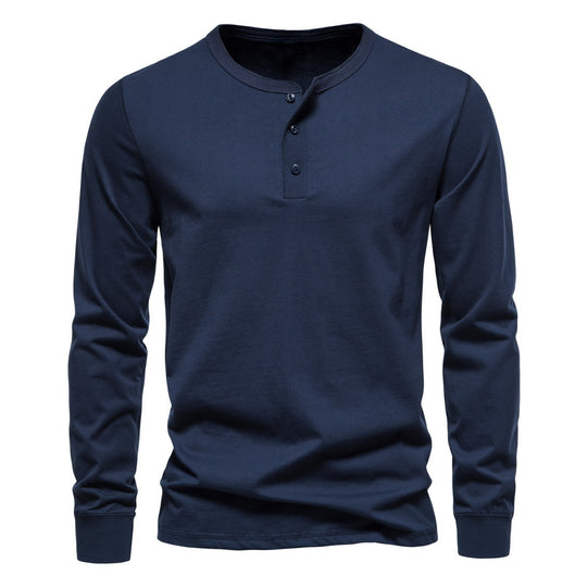 Herren Langärmliges Henley‑Shirt aus Baumwollmix mit dreifacher Knopfleiste und schmaler Silhouette Nord Taschen