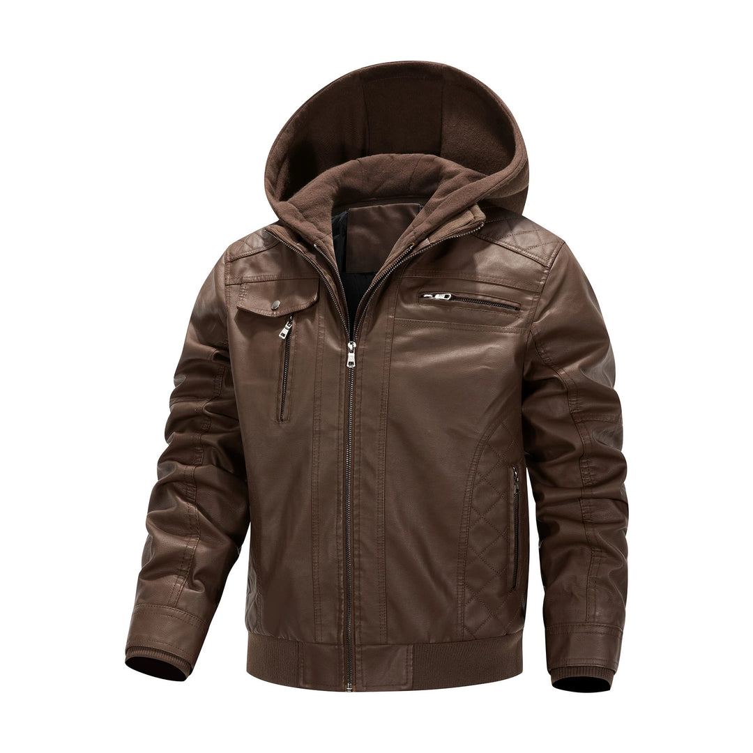Herren Kunstleder-Bikerjacke mit abnehmbarer Kapuzenblende und gesteppter Seitenpartie Nord Taschen