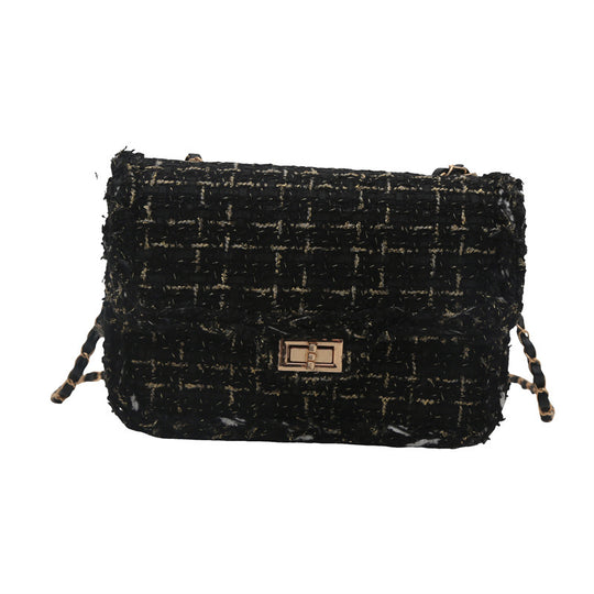 Damen Umhängetasche mit strukturiertem Tweeddesign und schickem Kettenhenkel Nord Taschen