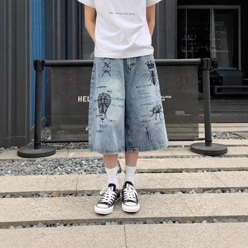 Damen Modische Weitbein-Jeans mit einzigartigem Grafikdesign Nord Taschen