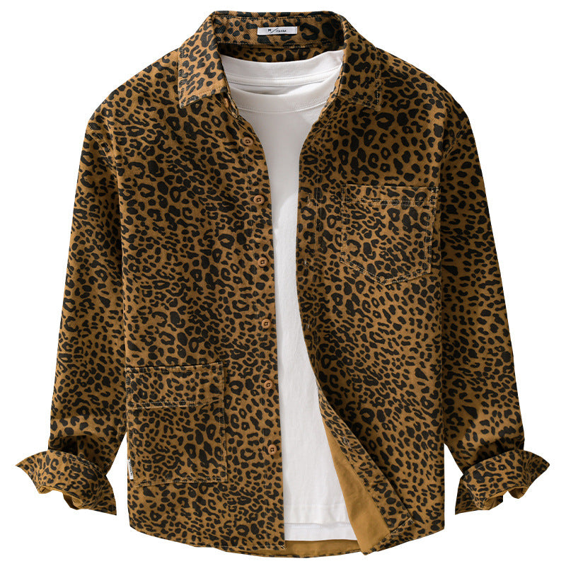 Damen Oversized Hemdjacke im Leo‑Design mit aufgesetzten Taschen Nord Taschen