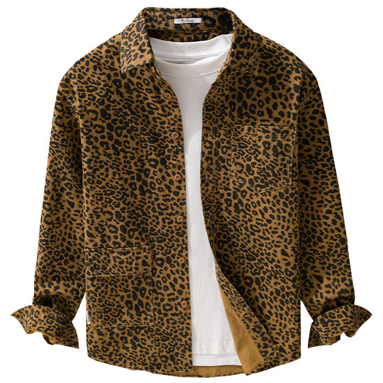 Damen Oversized Hemdjacke im Leo‑Design mit aufgesetzten Taschen Nord Taschen