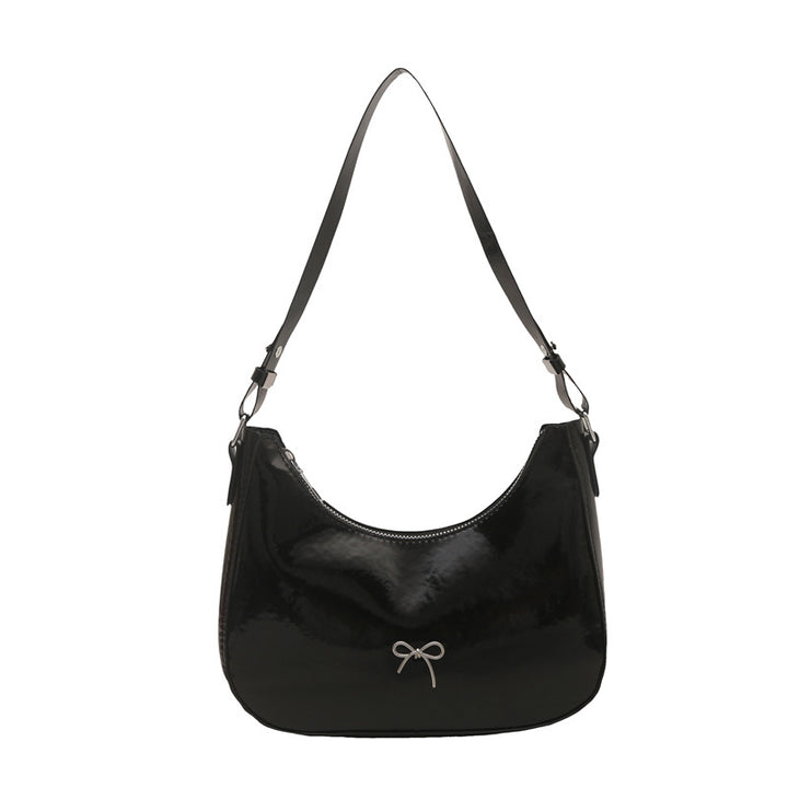 Damen Hobo-Tasche aus glänzendem Kunstleder mit dekorativem Schleifendetail Nord Taschen