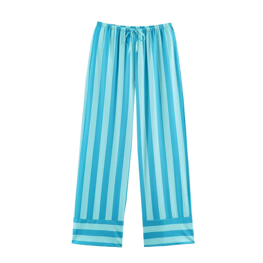 Damen Weite Gestreifte Lounge-Hose mit Tunnelzug und Relax-Fit Nord Taschen