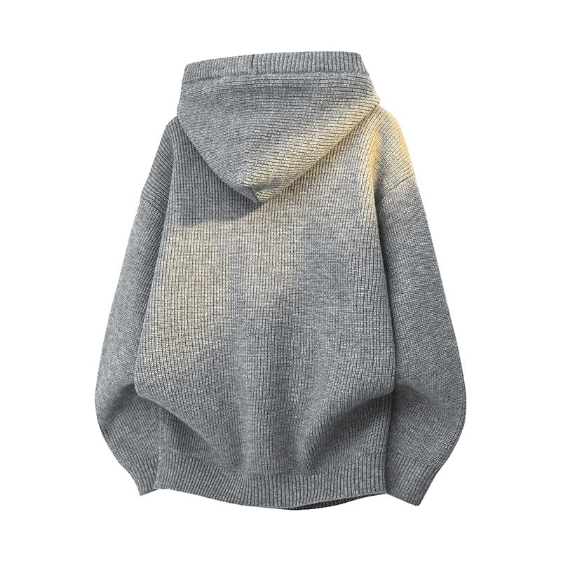 Damen Relaxed Kapuzenpullover aus geripptem Strick mit Halbsteg-Knopfleiste Nord Taschen