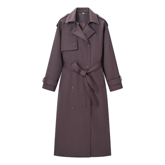 Damen Langer Taillierter Trenchcoat mit Bindegürtel und Doppelreihe Nord Taschen