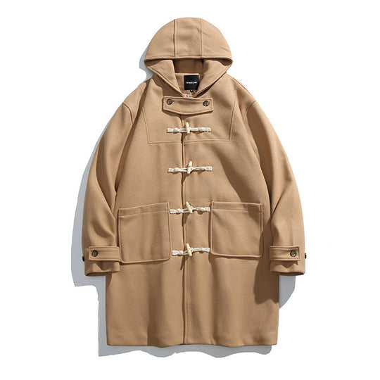 Herren Wollmix-Dufflecoat mit Kapuze und Knebelverschlüssen Nord Taschen