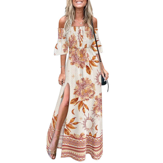 Damen Blumen Maxi Kleid Nord Taschen