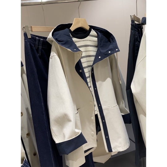 Unisex Oversized utilitarischer Trenchcoat mit kontrastiertem Innenfutter und Kapuze Nord Taschen