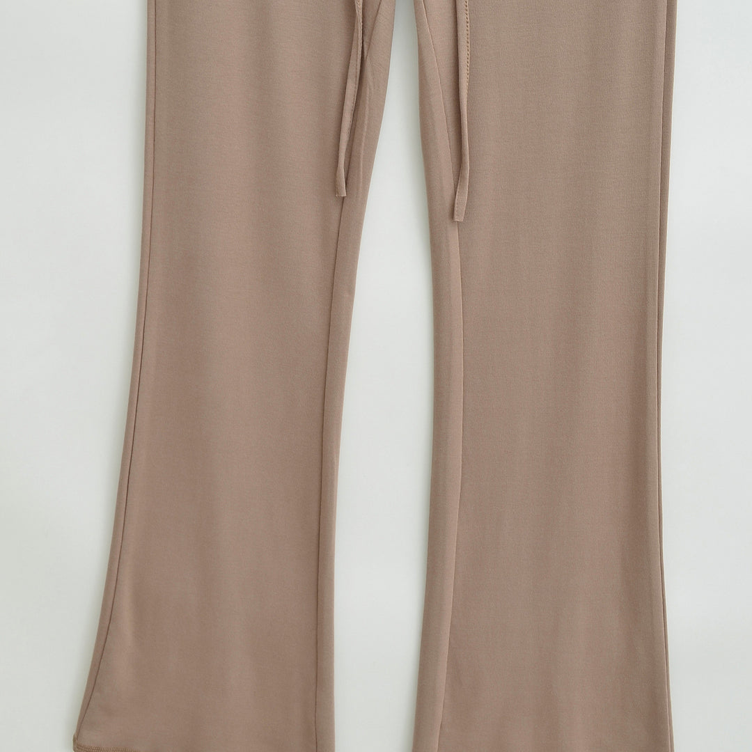 Damen Fließende Jersey-Hose mit hohem Bund, Kordelzug und ausgestelltem Bein Nord Taschen