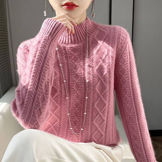 Damen Zopfmuster-Mockneckpullover mit feinem Ajour‑Detail und flauschiger Kaschmir‑Optik Nord Taschen