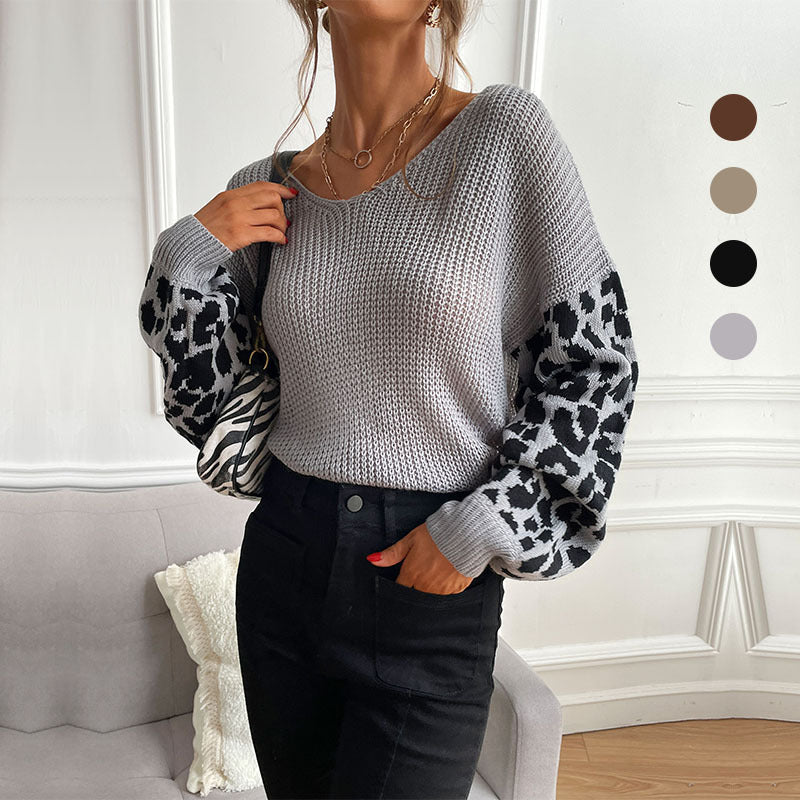 Damen Oversize Strickpullover mit Balloonärmeln und Animal-Jacquard Nord Taschen