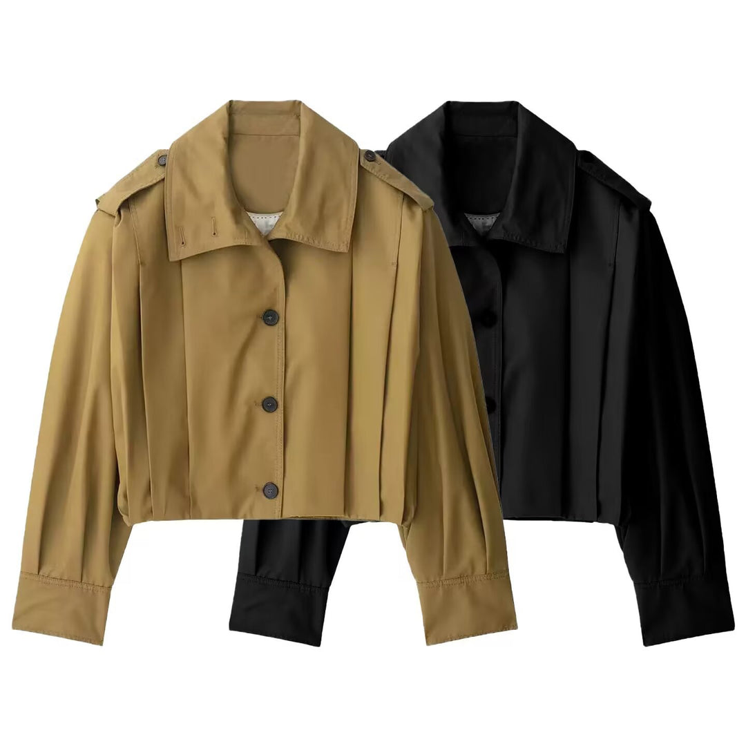 Damen Kurze Oversize-Trenchjacke im Cropped-Schnitt mit Schulterklappen und Plissée-Ärmeln Nord Taschen