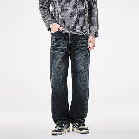 Herren Weite Vintage-Denim-Jeans mit Falteneffekt und tiefer Leibhöhe Nord Taschen