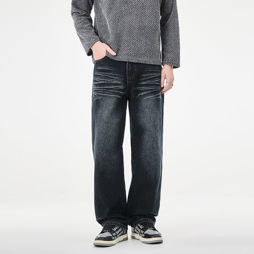 Herren Weite Vintage-Denim-Jeans mit Falteneffekt und tiefer Leibhöhe Nord Taschen