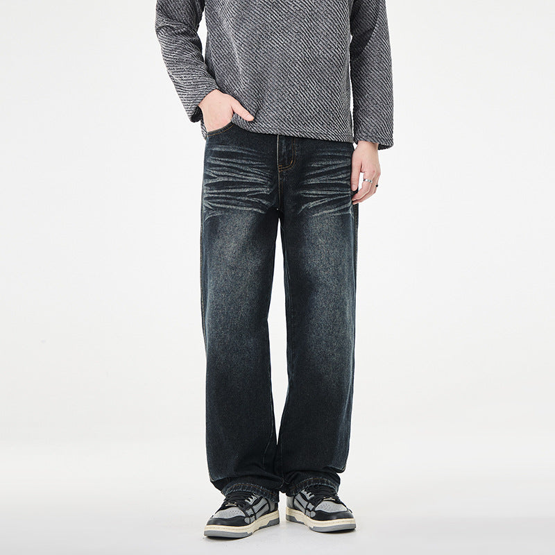 Herren weite Vintage-Jeans mit Used-Effekt und tiefem Schritt Nord Taschen