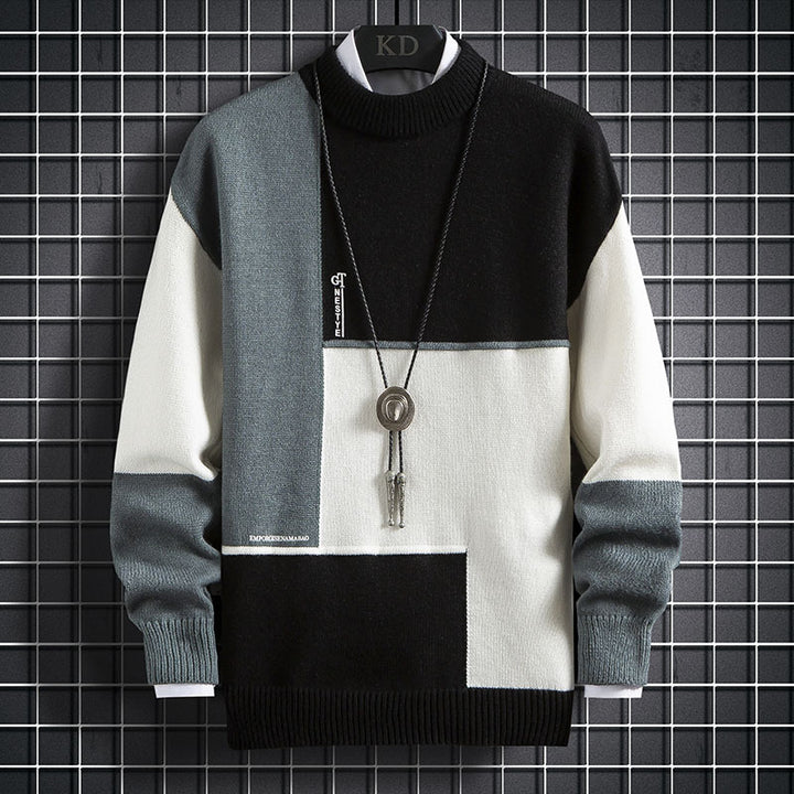 Herren blockfarbiger Oversize-Feinstrickpullover mit Stehkragen und gerippten Bündchen Nord Taschen