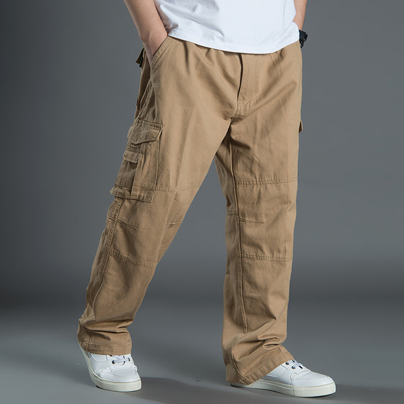 Herren Weite Utility-Cargohose aus Baumwollcanvas mit Mehrfach-Taschen und Kordelbund Nord Taschen
