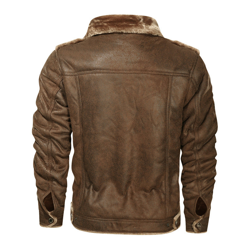 Herren Gefütterte Lammfell‑Imitat Bikerjacke mit Stehkragen und Pattentaschen Nord Taschen